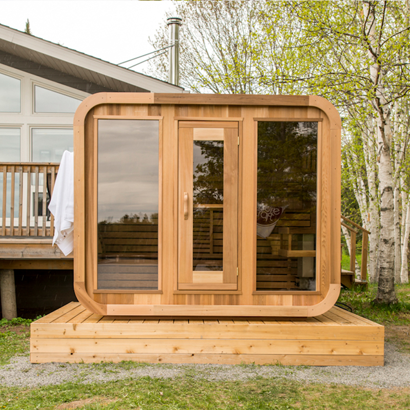 4-6 Person Outdoor Square Wood Sauna Room With Harvia Electric Heater
