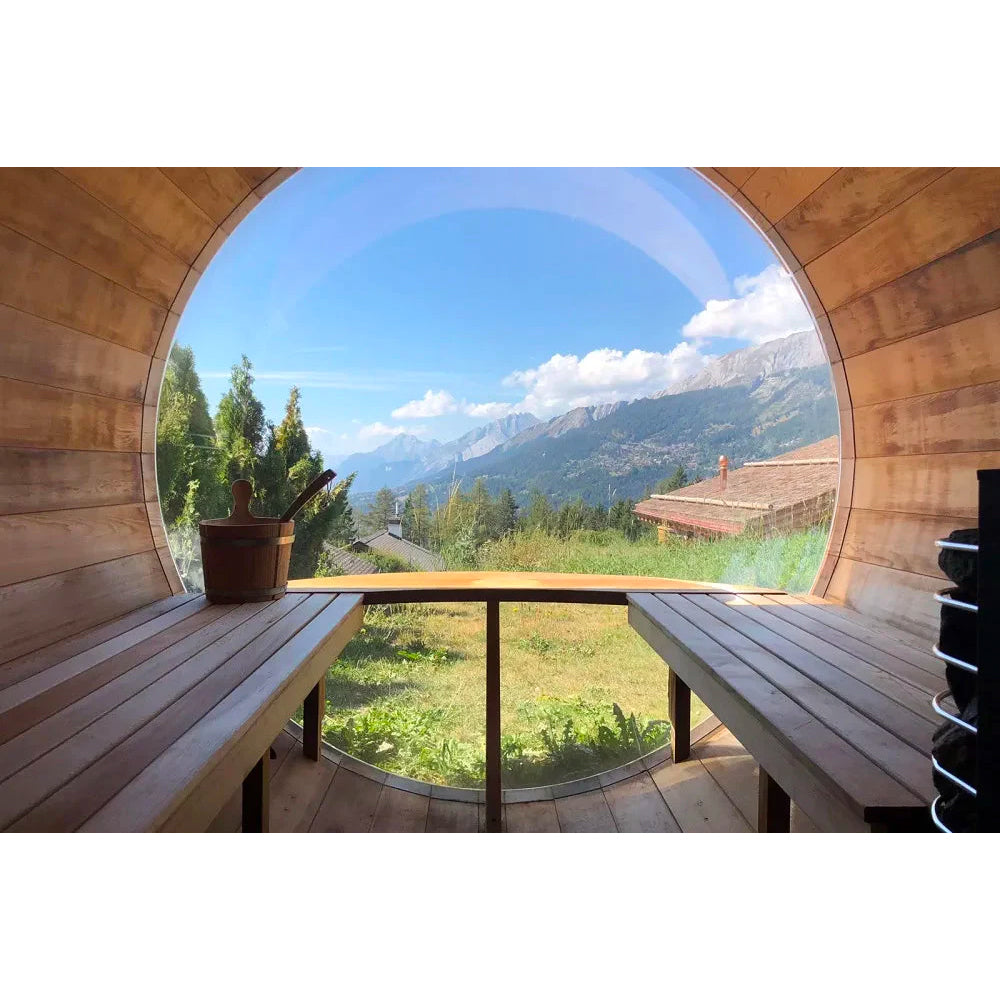 Outdoor Barrel Sauna With Panoramic View Window (Wood shingles)