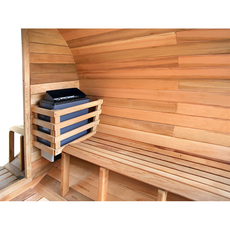Outdoor Panoramic Barrel Sauna With Porch