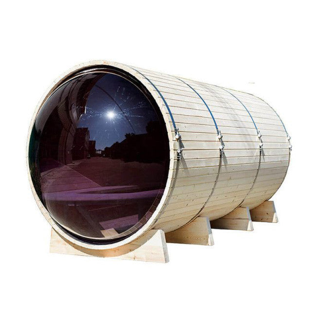 Outdoor Panoramic Barrel Sauna With Porch