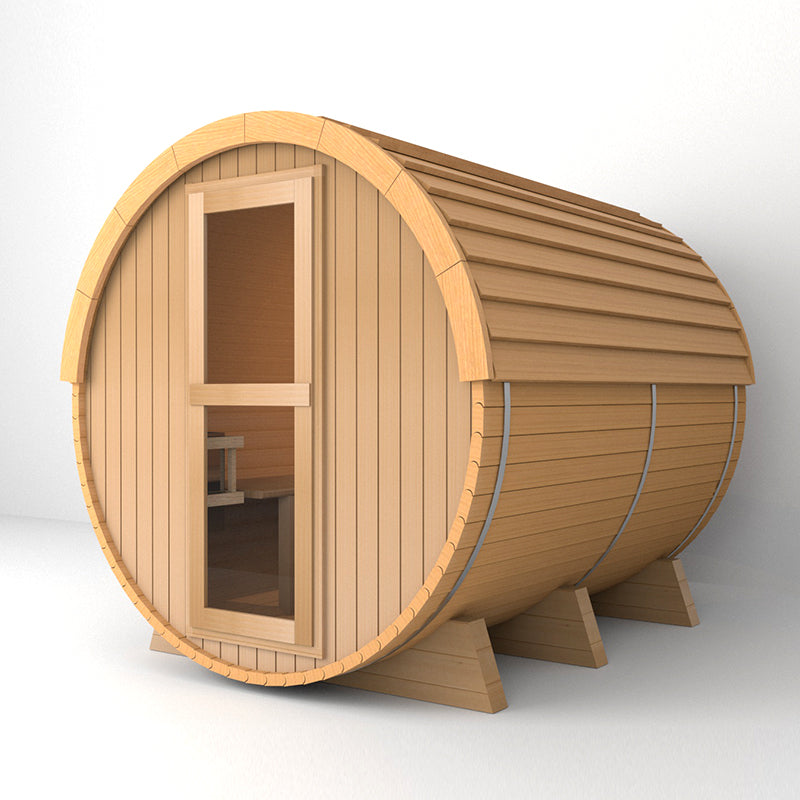 Outdoor Barrel Sauna With Panoramic View Window (Wood shingles)