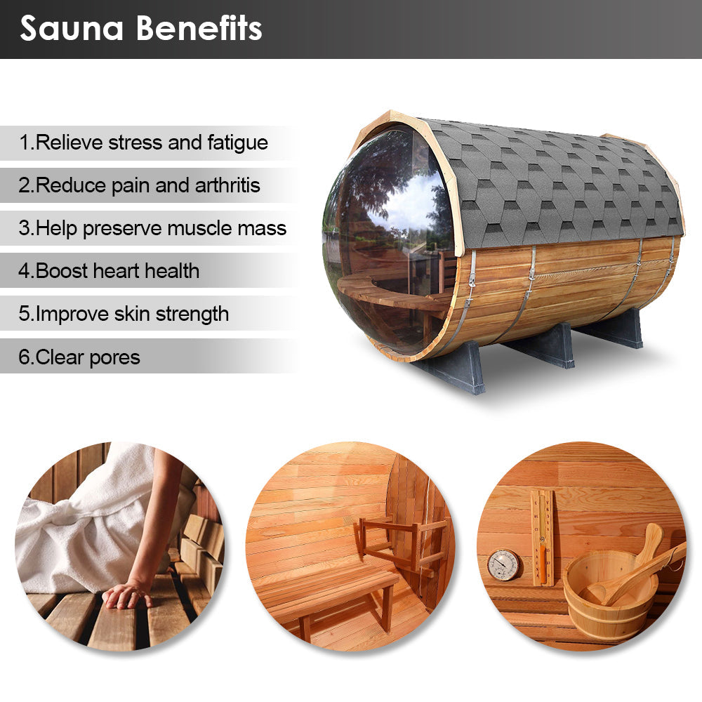 Traditional Panoramic Barrel Sauna (Asphalt shingles)