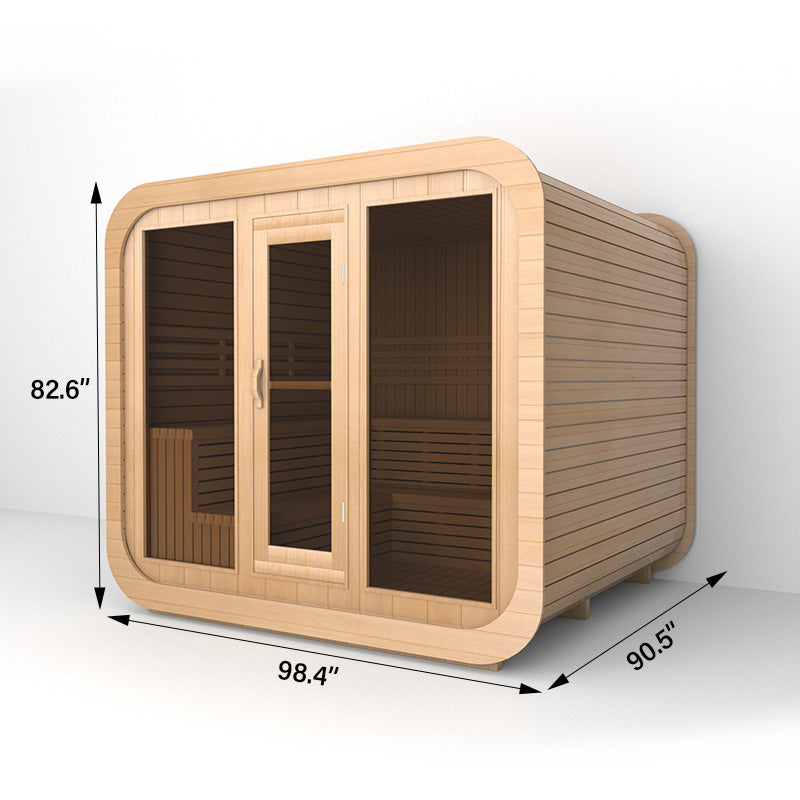 4-6 Person Outdoor Square Wood Sauna Room With Harvia Electric Heater