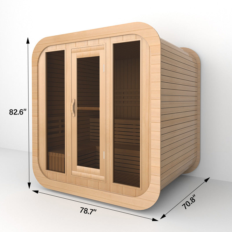 4-6 Person Outdoor Square Wood Sauna Room With Harvia Electric Heater