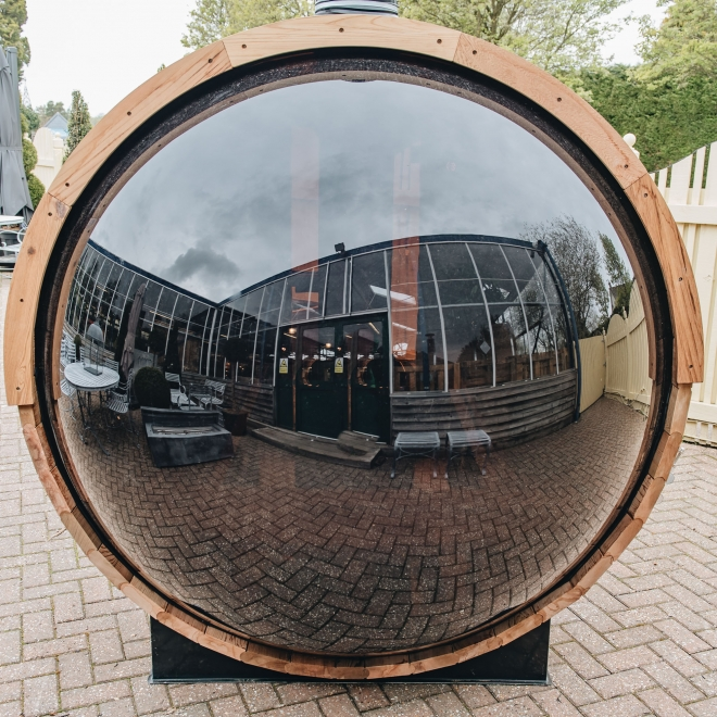 Traditional Panoramic Barrel Sauna (Asphalt shingles)