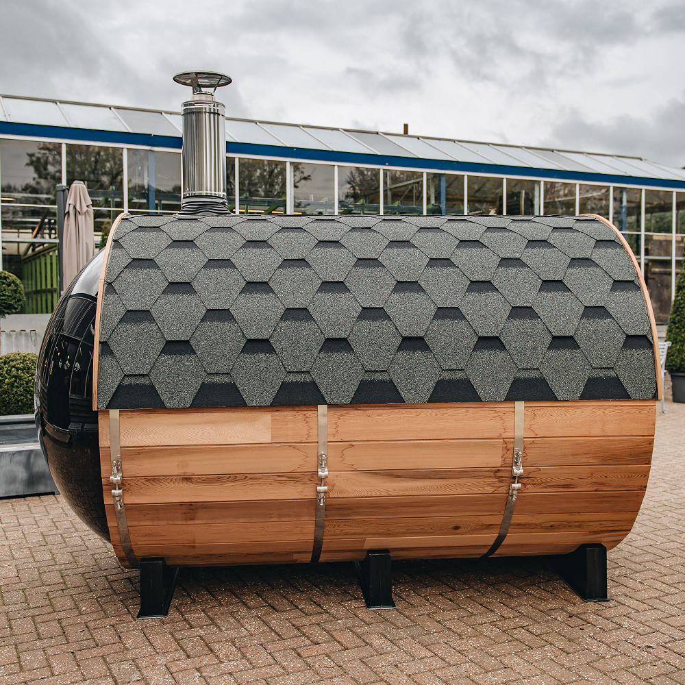 Traditional Panoramic Barrel Sauna (Asphalt shingles)