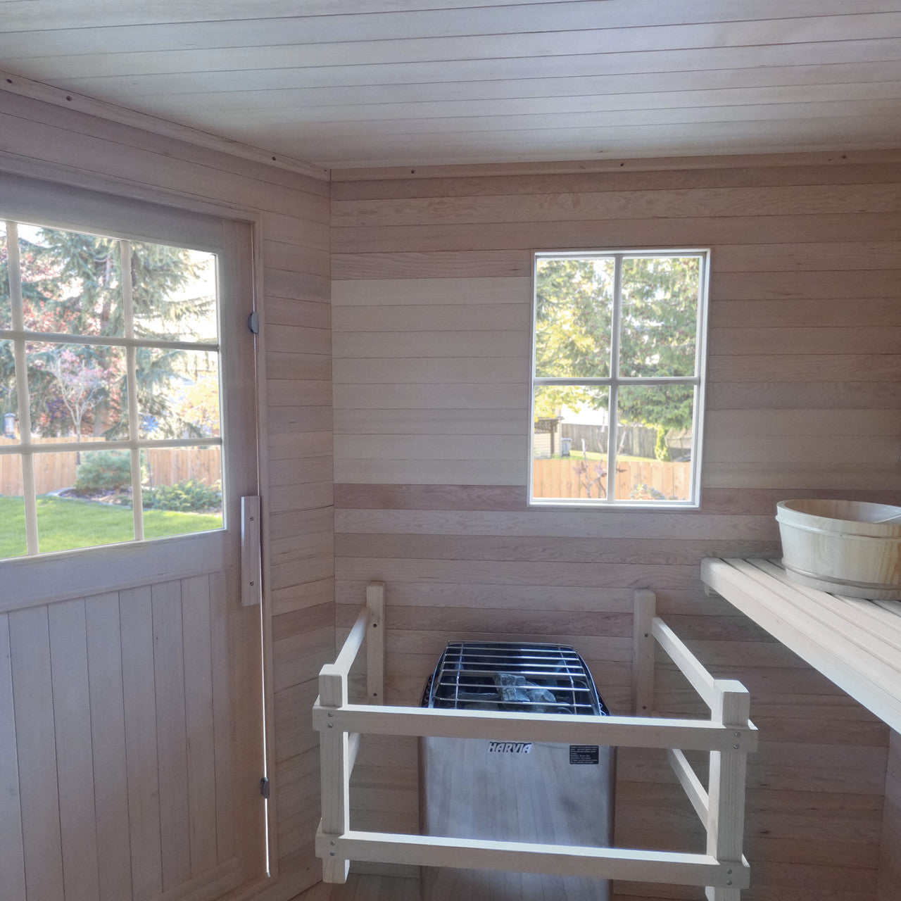 Aleko Canadian Hemlock Wet Dry Outdoor Sauna with Asphalt Roof - 8 kW UL Certified Heater - 8 Person