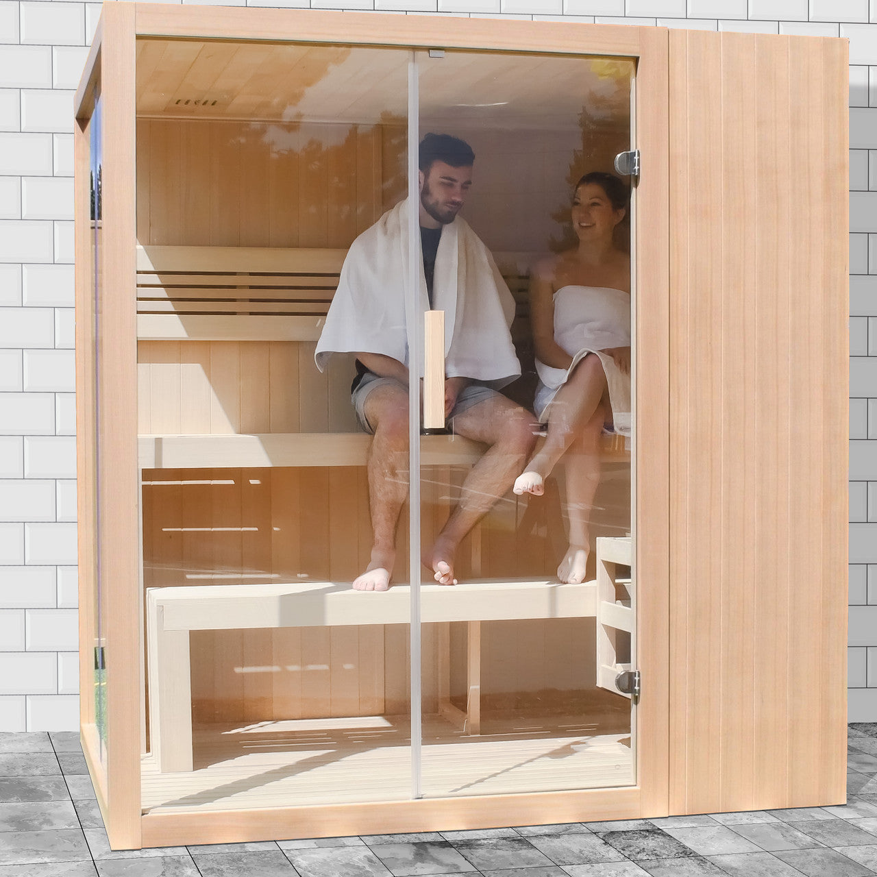 Aleko Canadian Hemlock Indoor Wet Dry Sauna with LED Lights - 4.5 kW UL Certified Heater - 4-6 Person