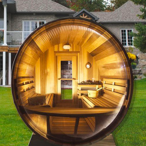 Outdoor Barrel Sauna With Panoramic View Window (Wood shingles)