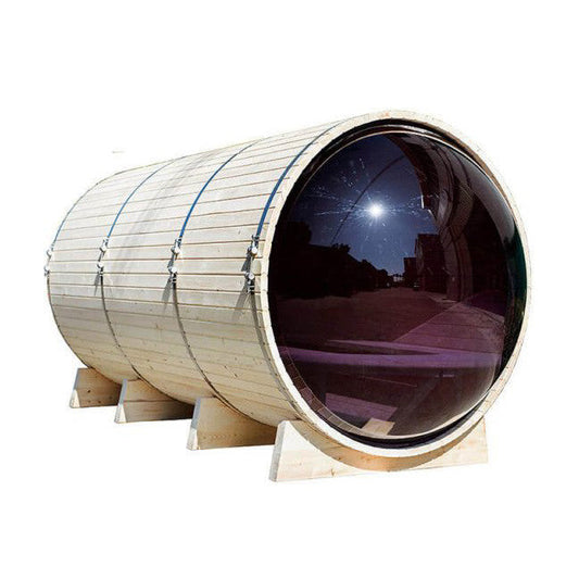Outdoor Panoramic Barrel Sauna With Porch