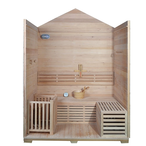 Aleko Outdoor Canadian Red Cedar Wood Wet Dry Sauna - 4 Person Stone Finish CED4KEMI-AP