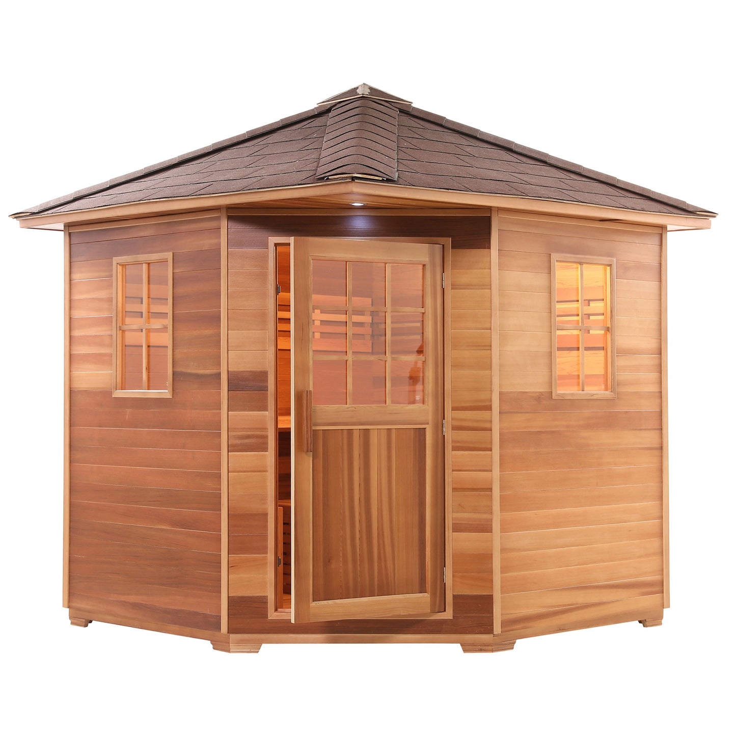 Aleko Canadian Cedar Wet Dry Outdoor Sauna with Asphalt Roof SKD8RCED-AP
