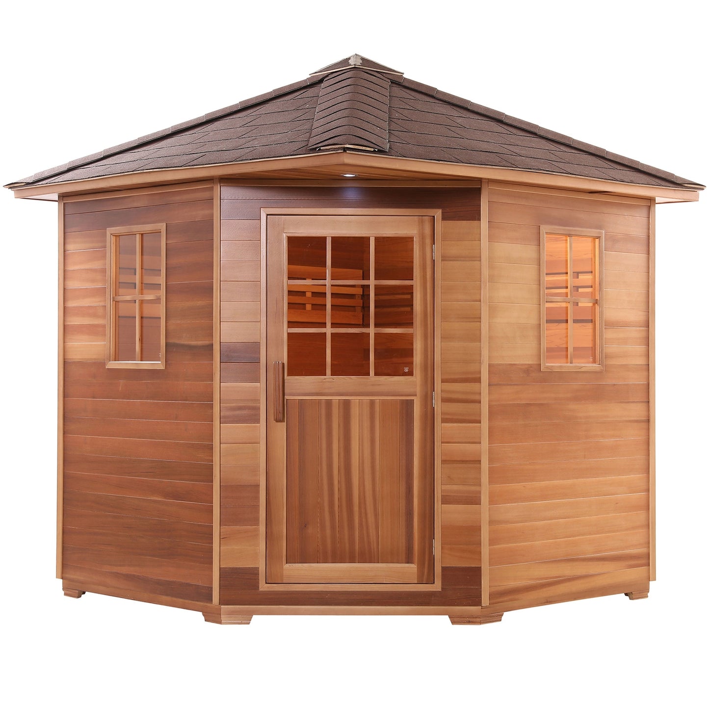 Aleko Canadian Cedar Wet Dry Outdoor Sauna with Asphalt Roof SKD8RCED-AP