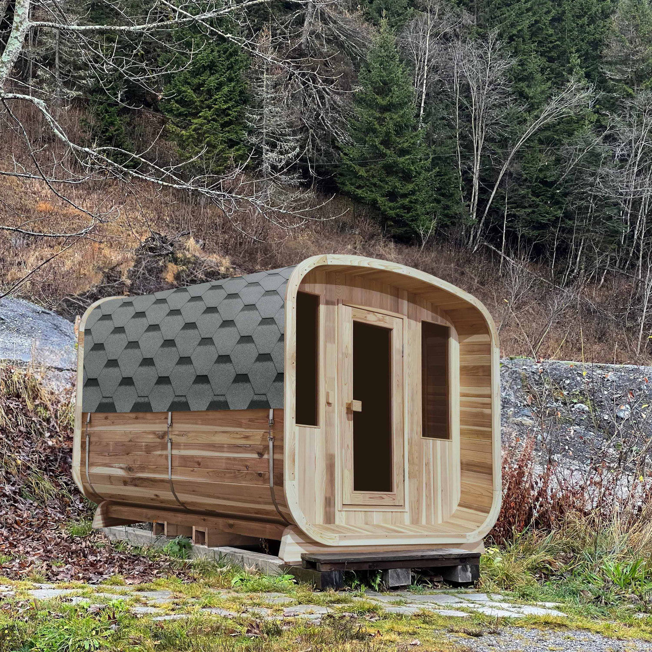 ALEKO Outdoor Rustic Cedar Square Sauna – 6 Person – 6 kW UL Certified Electric Heater