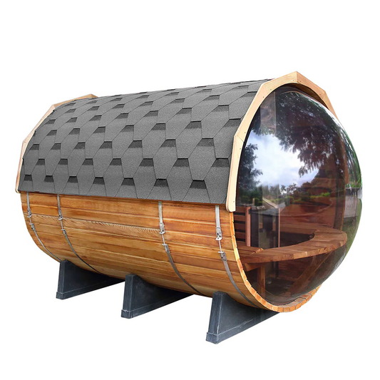 Traditional Panoramic Barrel Sauna (Asphalt shingles)