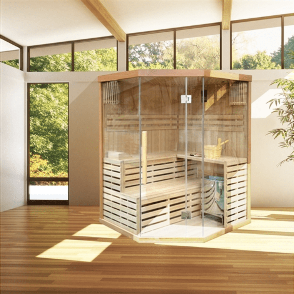 Aleko 4 Person Canadian Red Cedar Wood Indoor Wet Dry Sauna with 4.5 kW ETL Electrical Heater